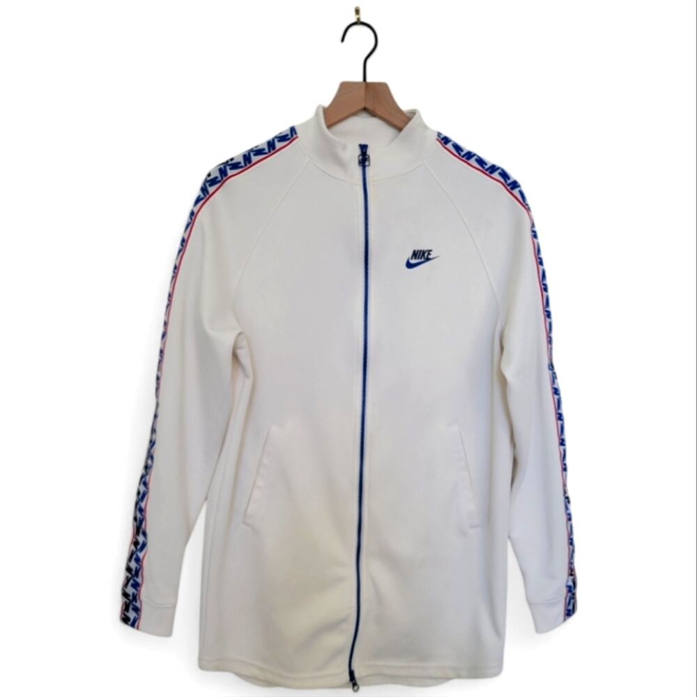 Nike NSW Taped Track Jacket Size Small Cream Blue Red Long - Picture 3 of 12